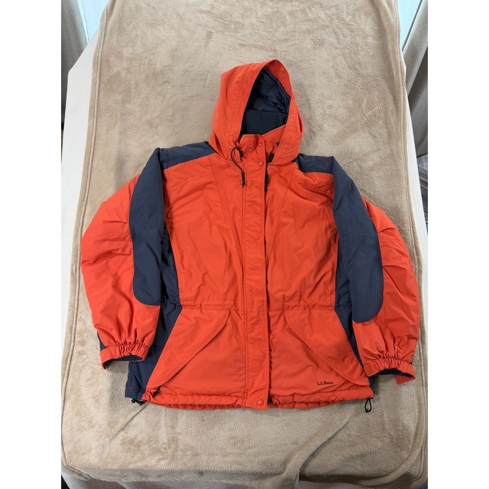 LL Bean Outdoors Women Petite XL Orange Navy Thinsulate Hooded Winter Ski Jacket